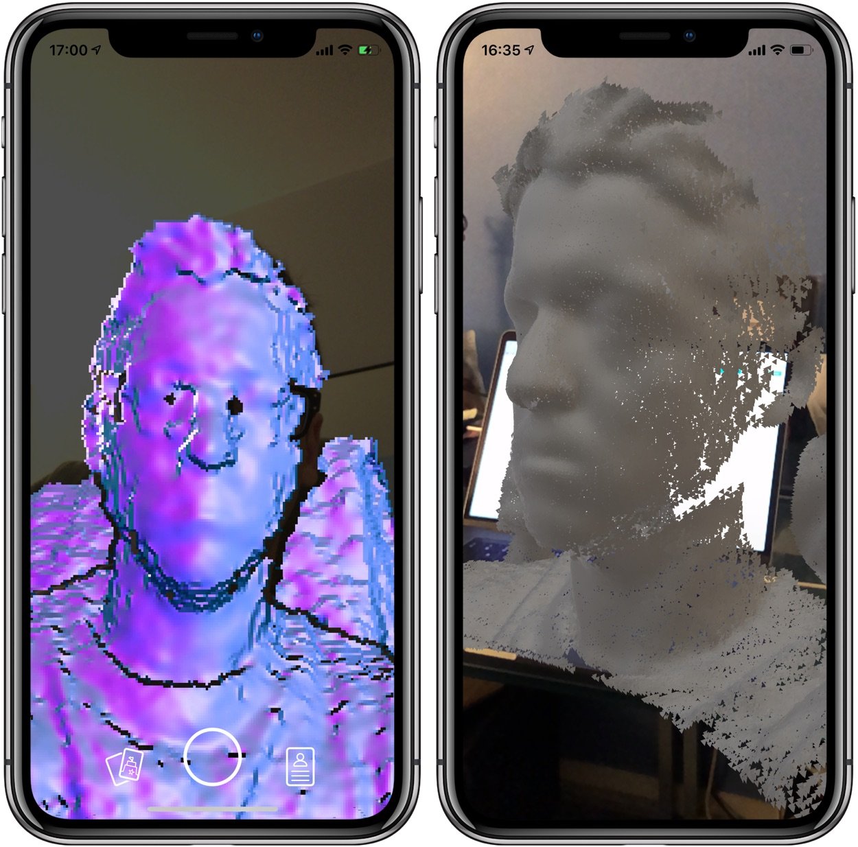 Avec "Capture" l'iPhone X, XR ou XS permettent de scanner un visage en 3D