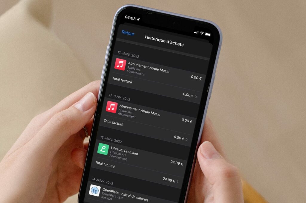 comment retrouver une facture iphone