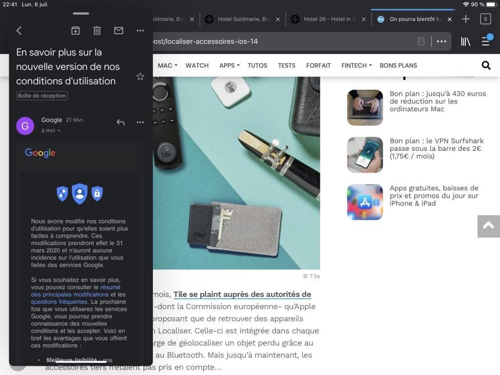 iPad l'app Gmail enfin compatible avec le Split View