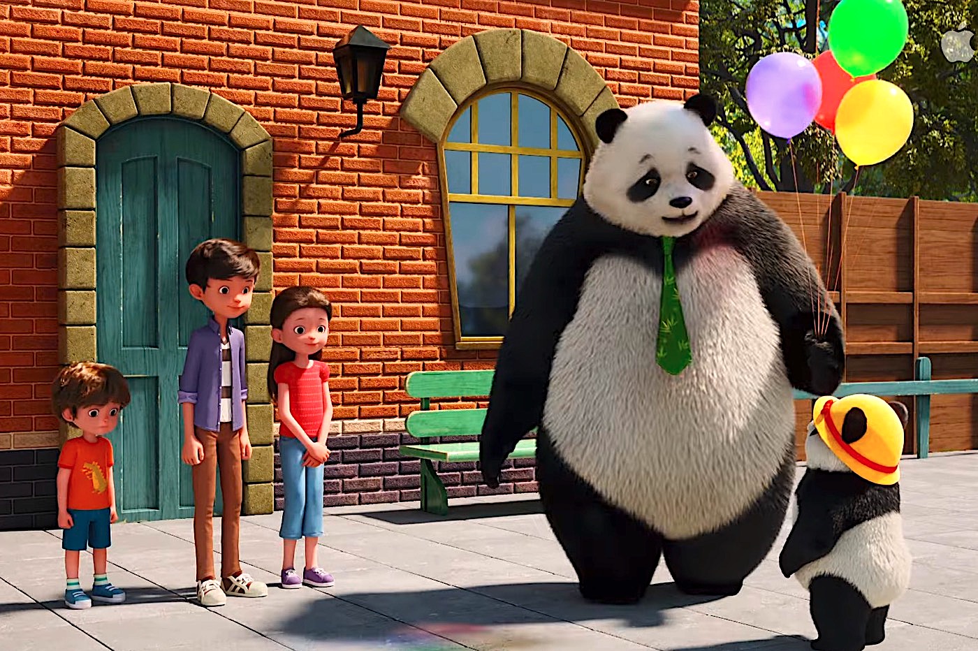 Panda et enfants dans la série Eau-paisible sur Apple TV+