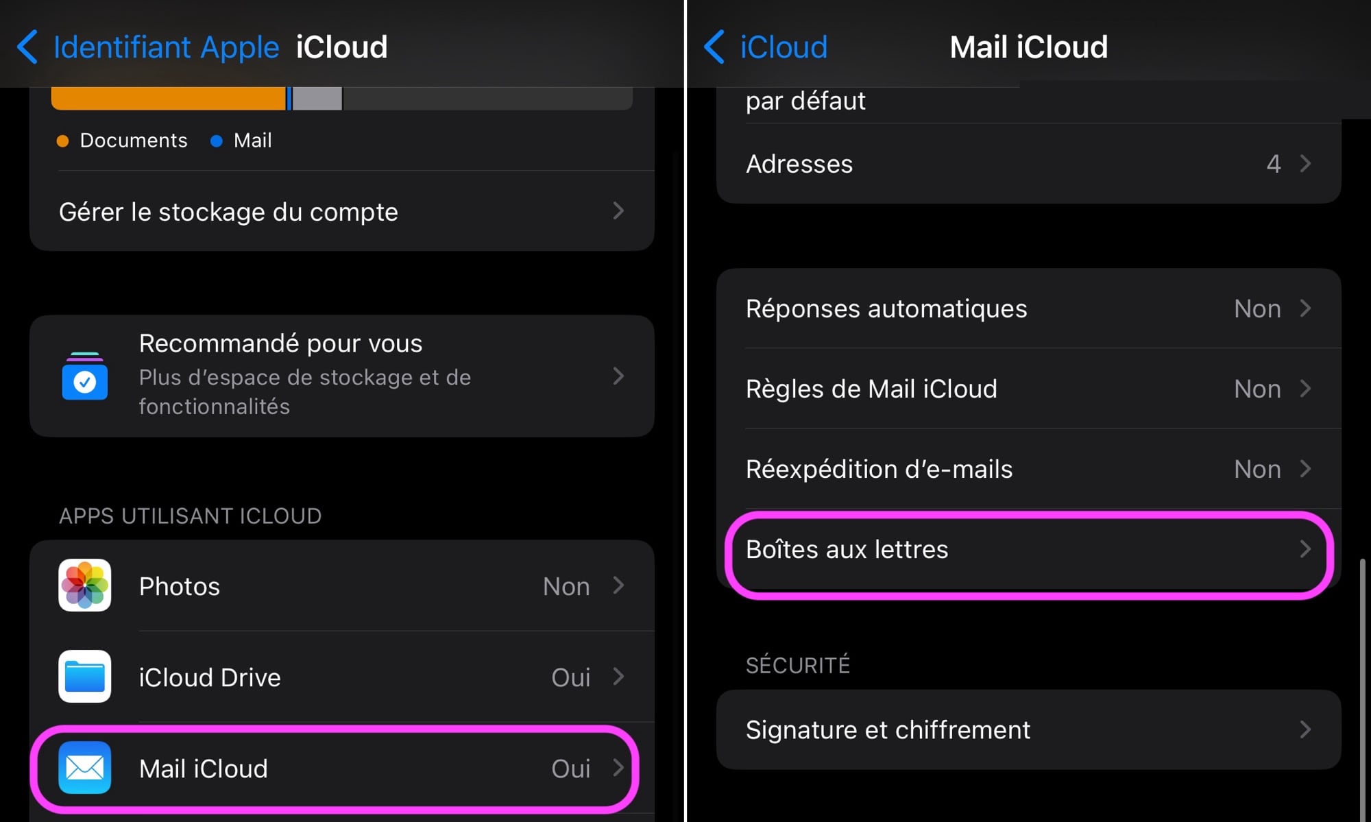 Réglages Mail iCloud supprimer/archiver