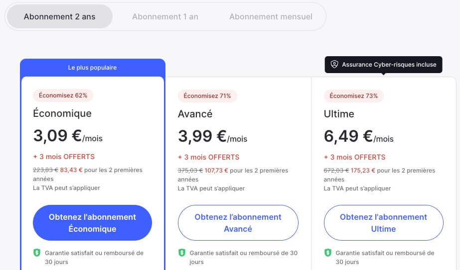 Grille tarifs NordVPN