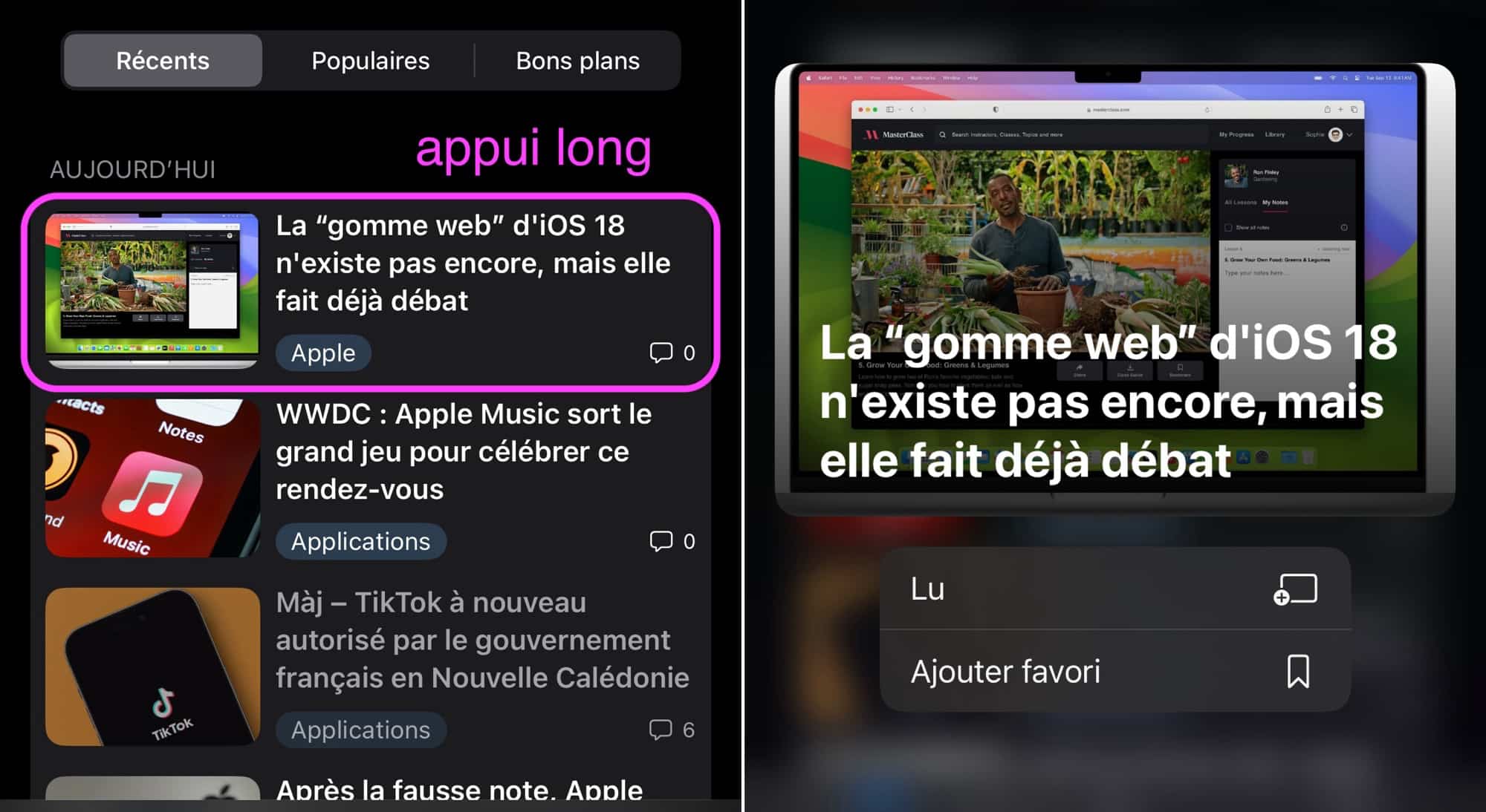 App i-nfo.fr geste appui long