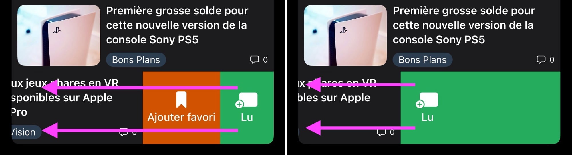 App i-nfo.fr geste glissé long