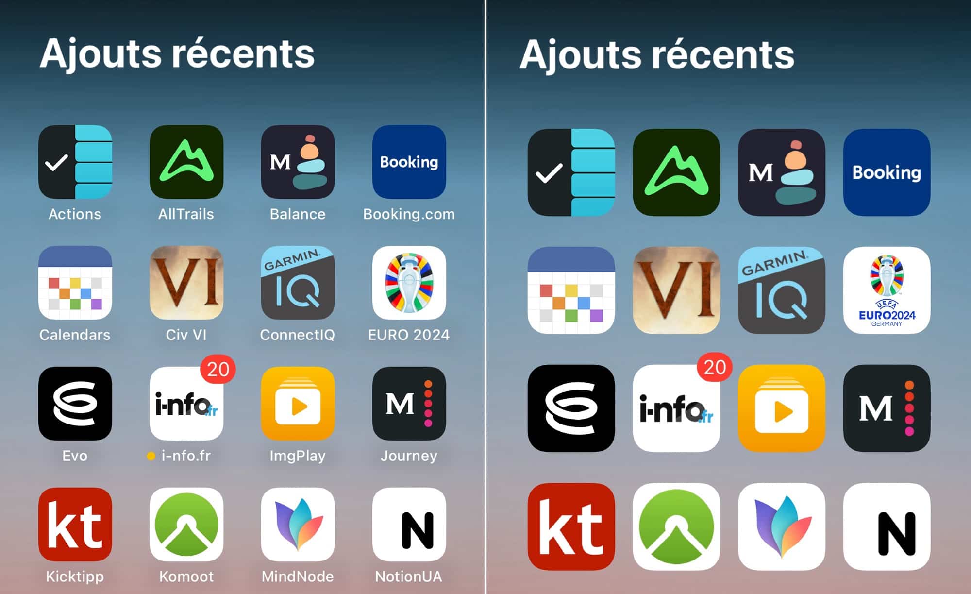 Bibliothèque d'apps icônes grandes/petites