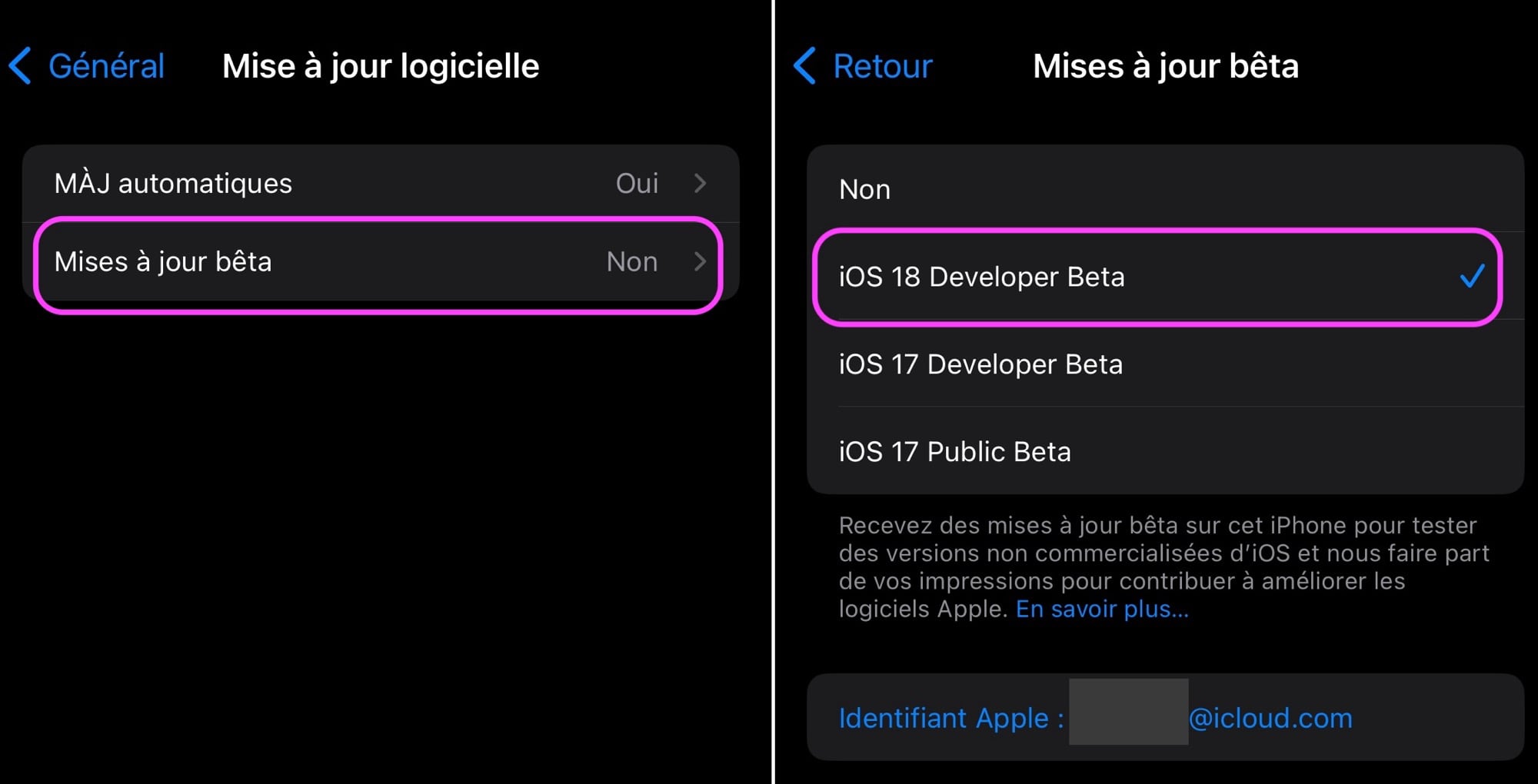 iOS 18 procédure activation bêta