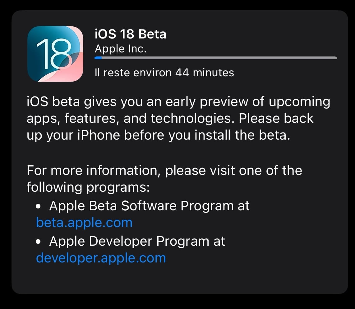 iOS 18 installation bêta