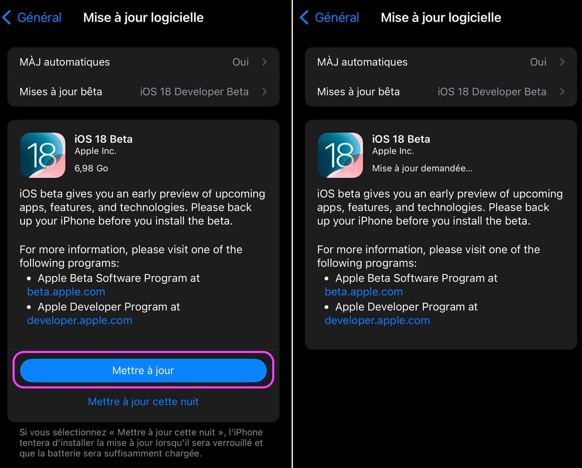 iOS 18 procédure installation bêta