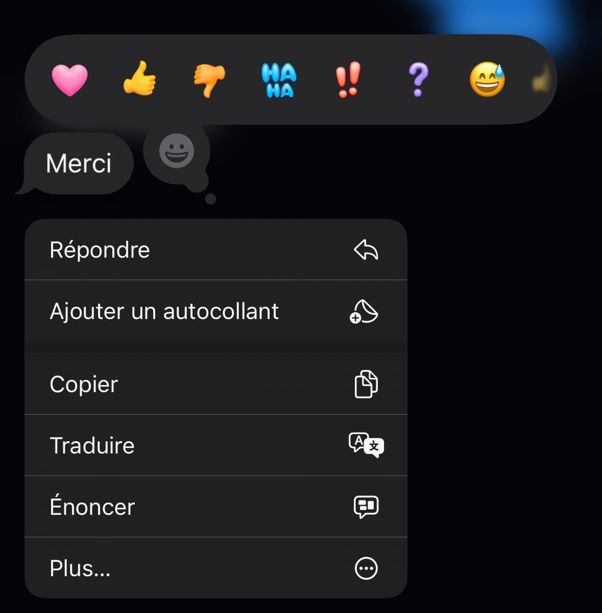 Réactions émojis Messages iOS 18