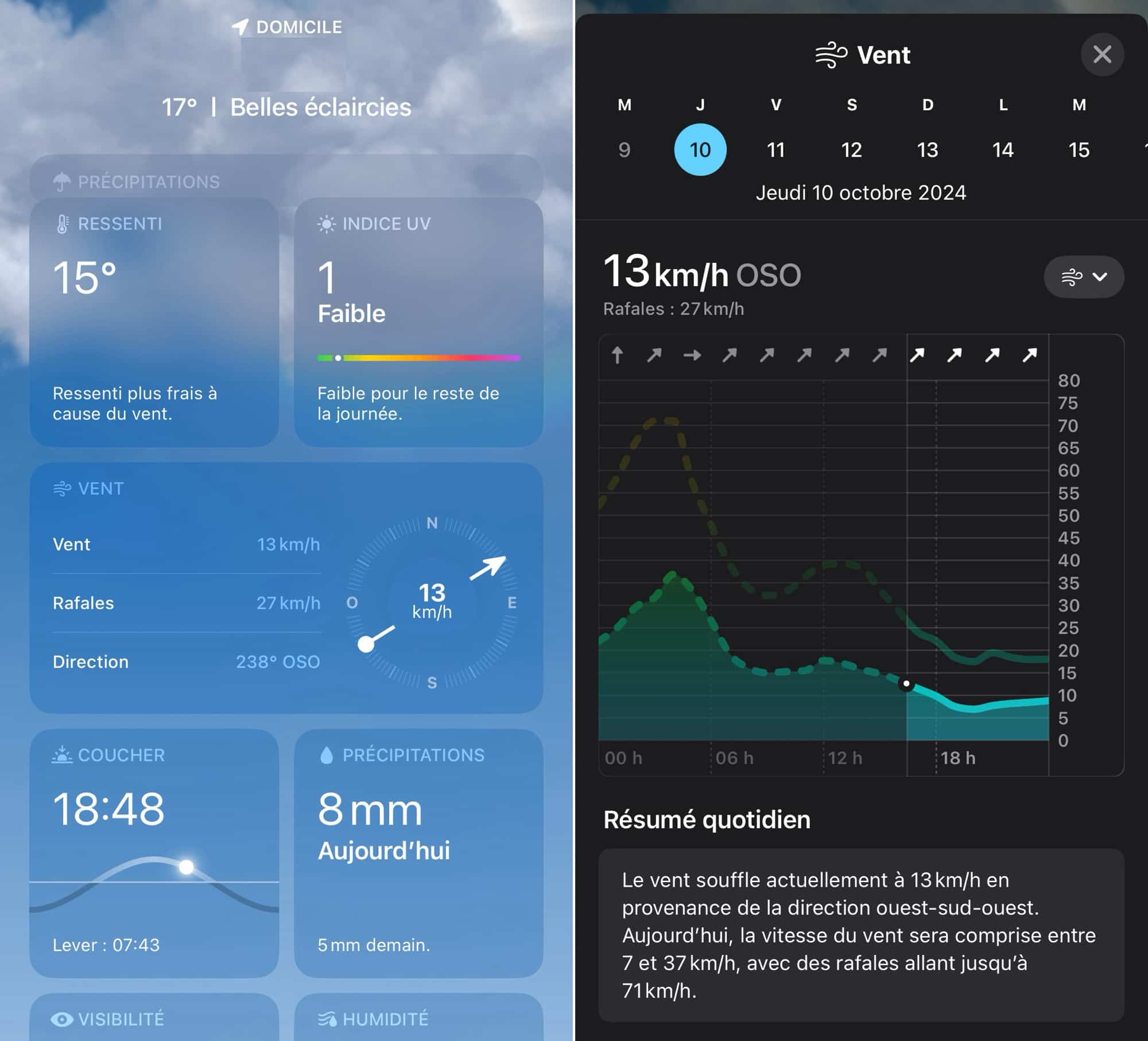 Météo iOS 18 vent