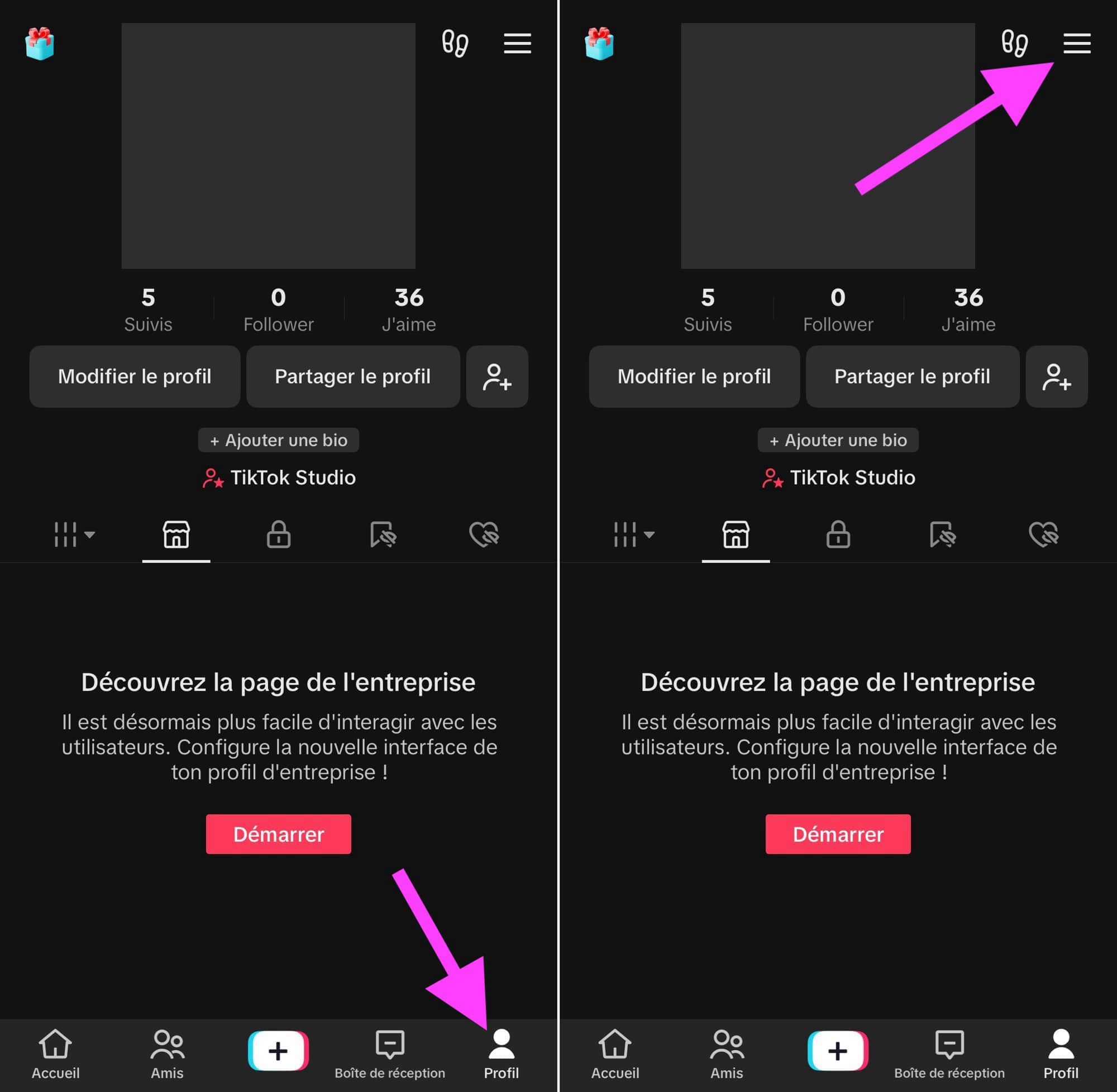 Ouvrir TikTok accès paramètres