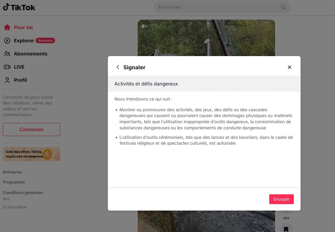 TikTok signalement web envoyer