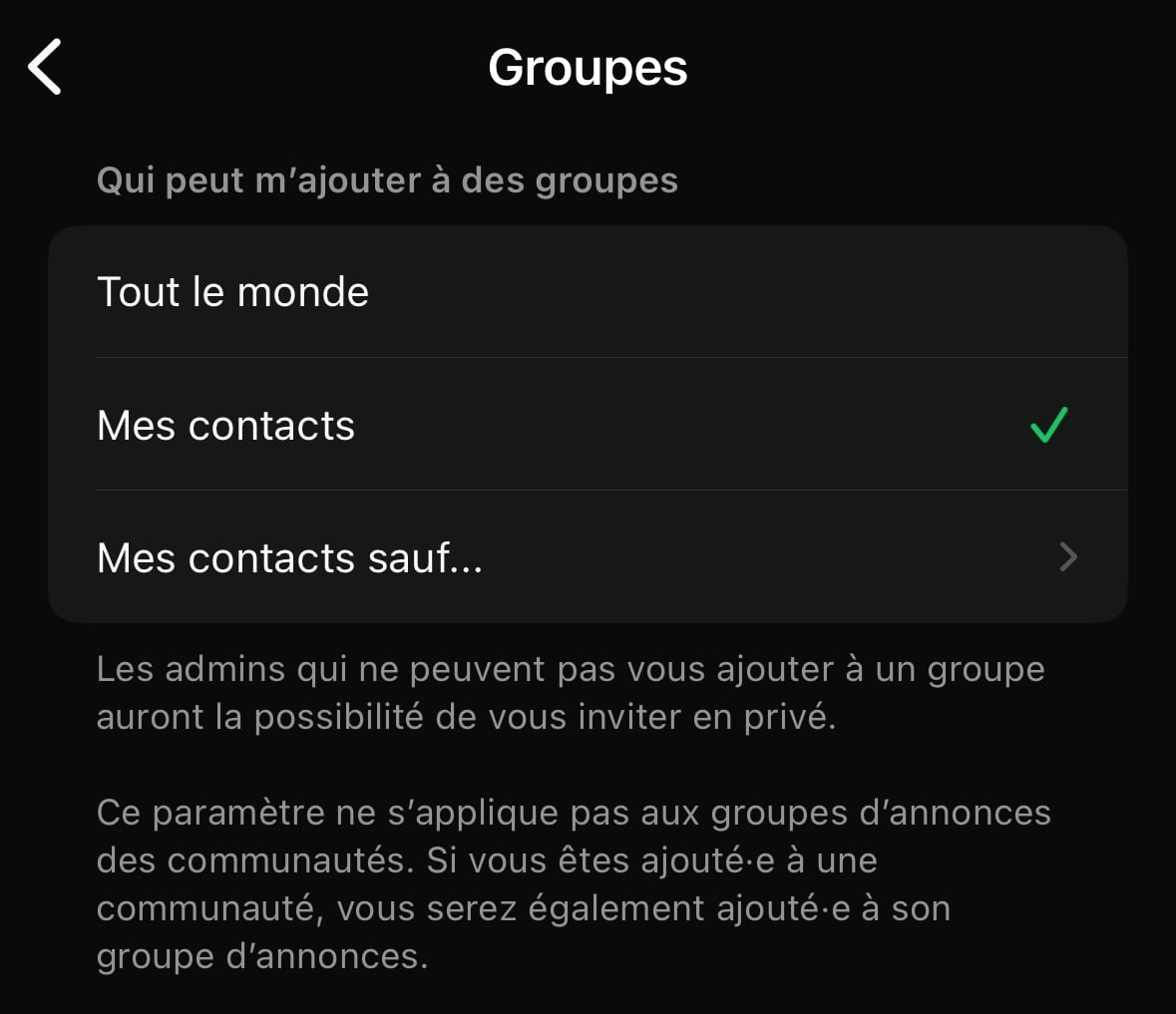 WhatsApp ajout groupes