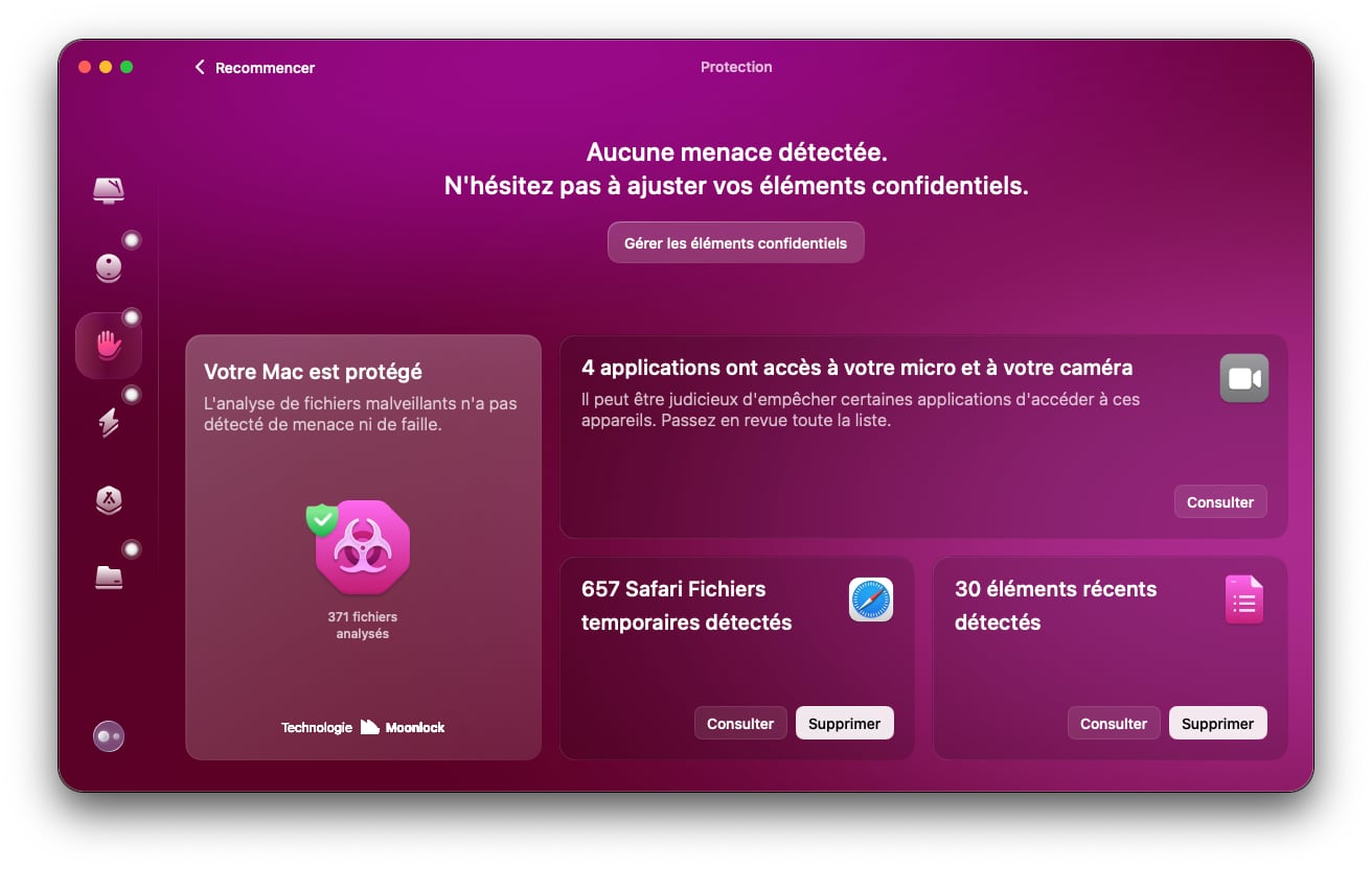 CleanMyMac analyse protection