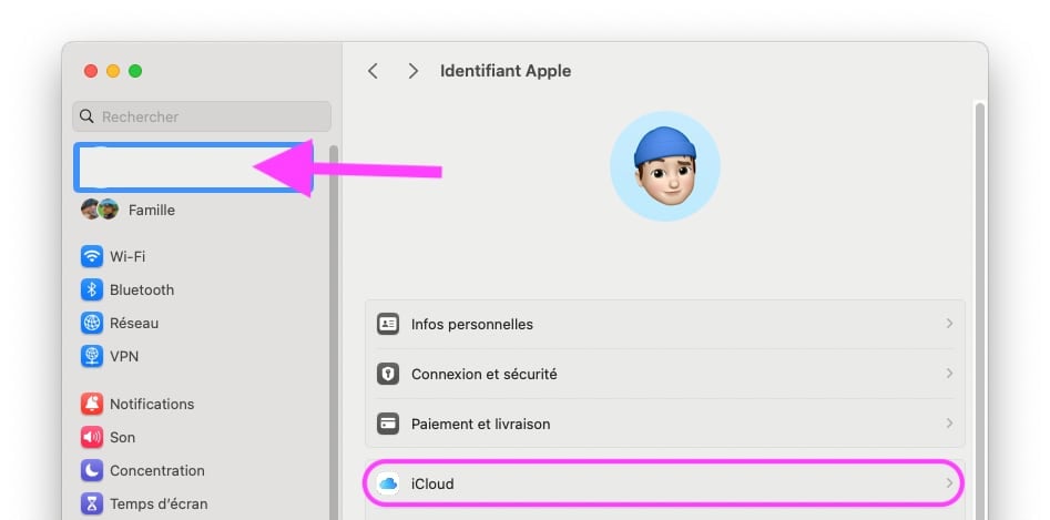 Réglages iCloud macOS