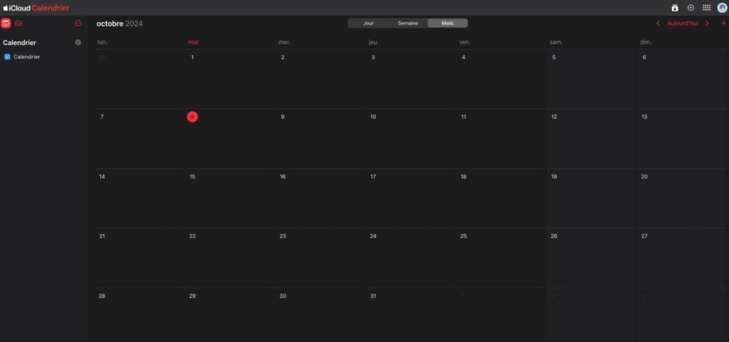 icloud.com mode sombre Calendrier