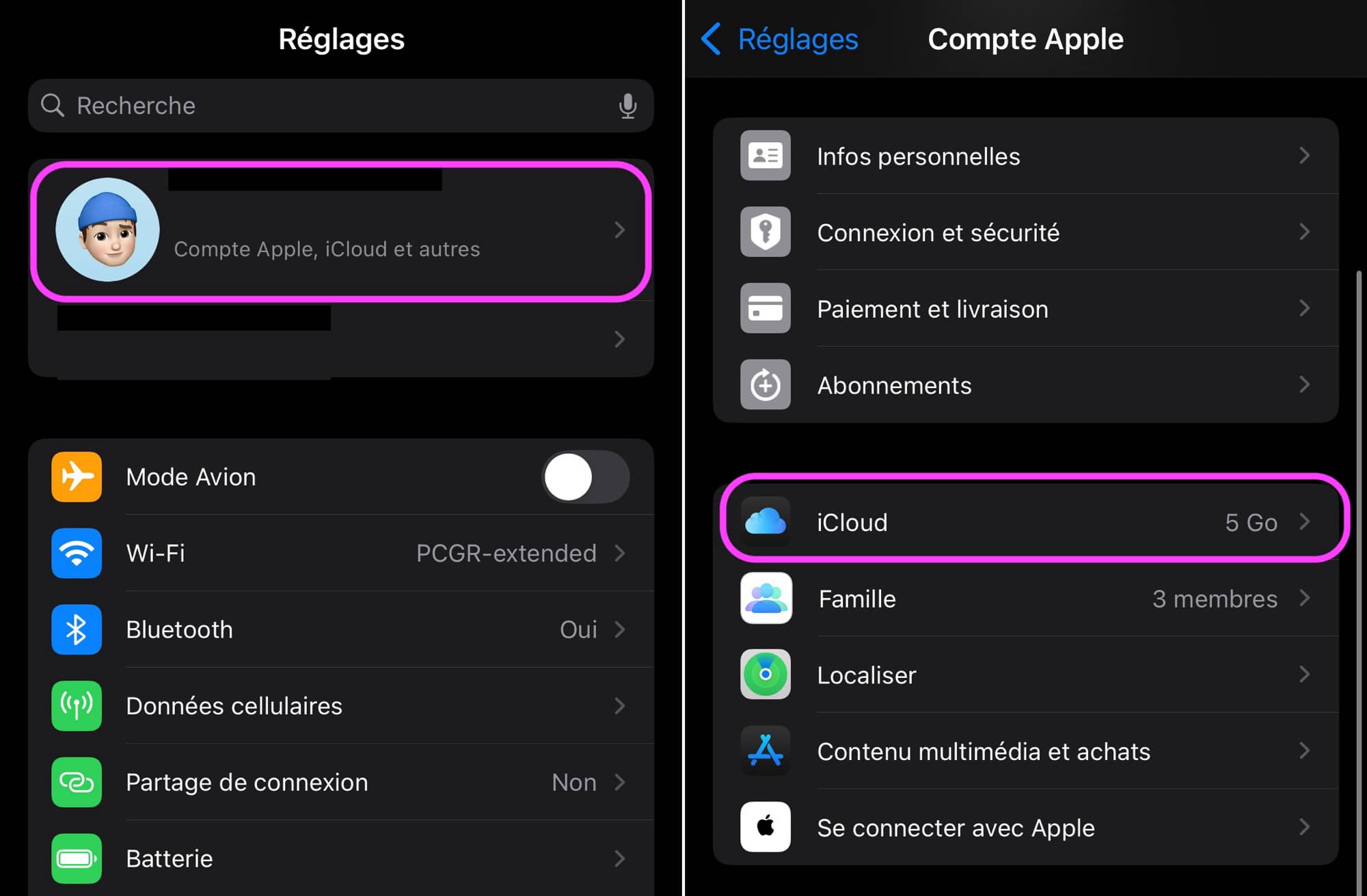 Réglages iCloud iPhone
