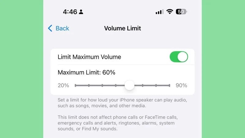 iOS 18.2 limite volume maximal