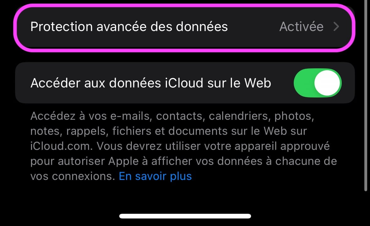 Protection avancée des données iCloud iPhone