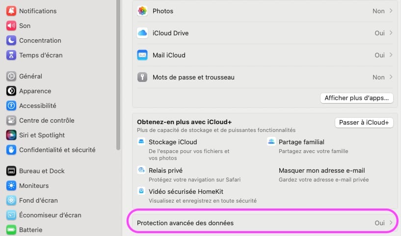 Protection avancée des données iCloud macOS