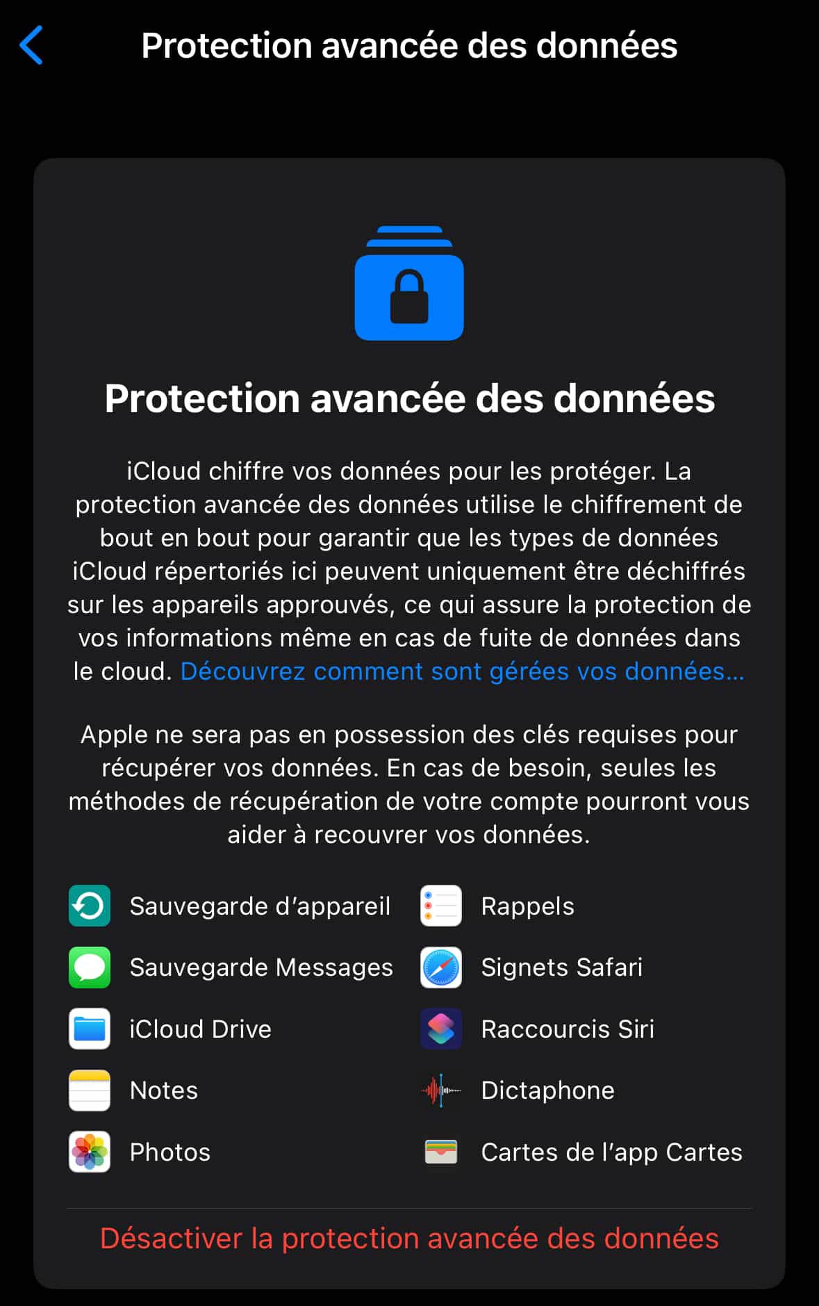 Protection avancée des données iCloud