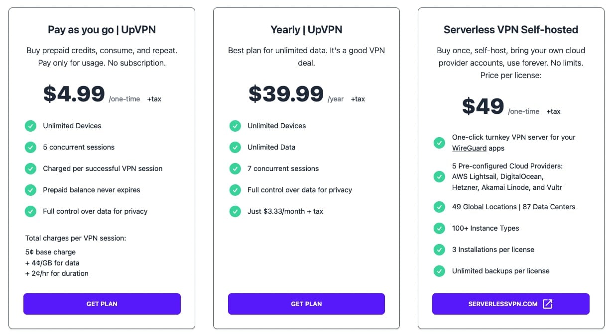 UpVPN prix