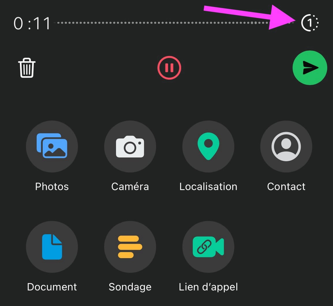 WhatsApp ajout audio vue unique