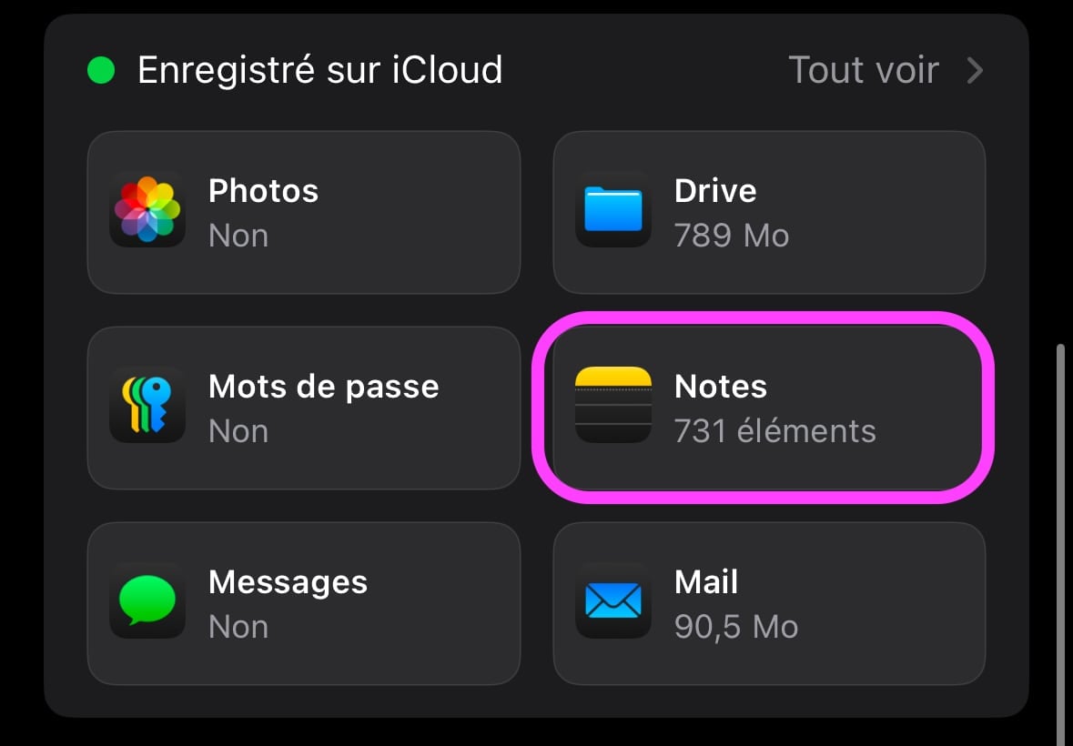 Apple Notes réglages