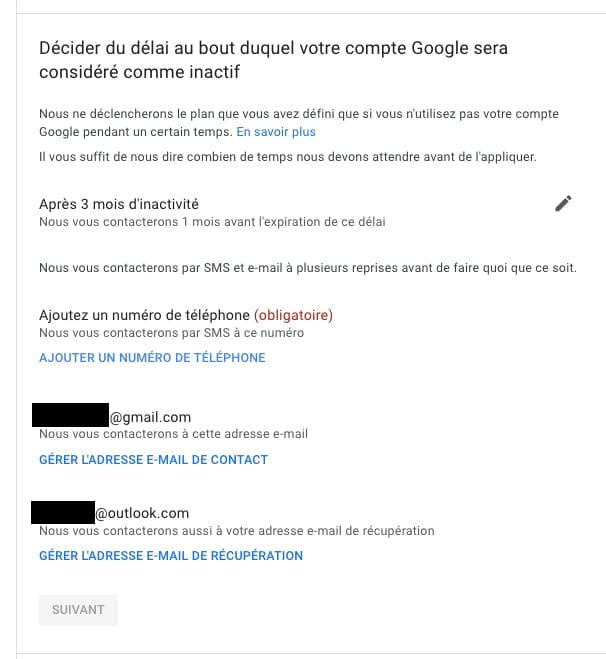 Compte inactif google delai