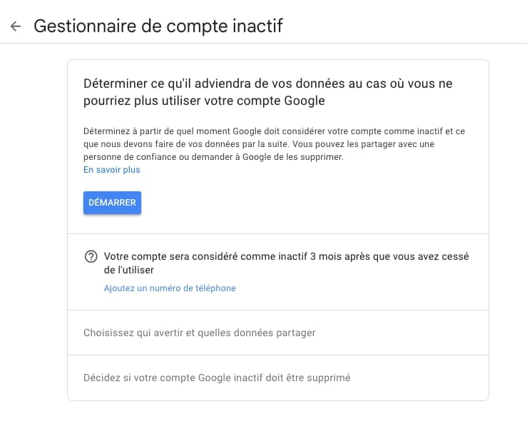 Compte inactif google