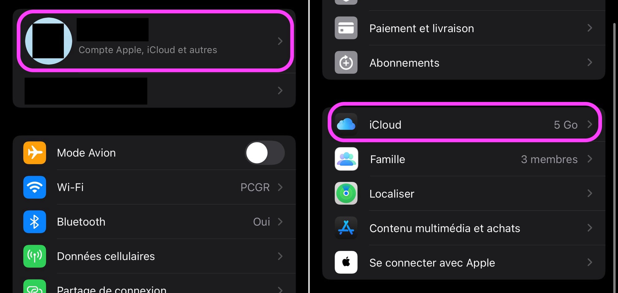 Réglages iCloud