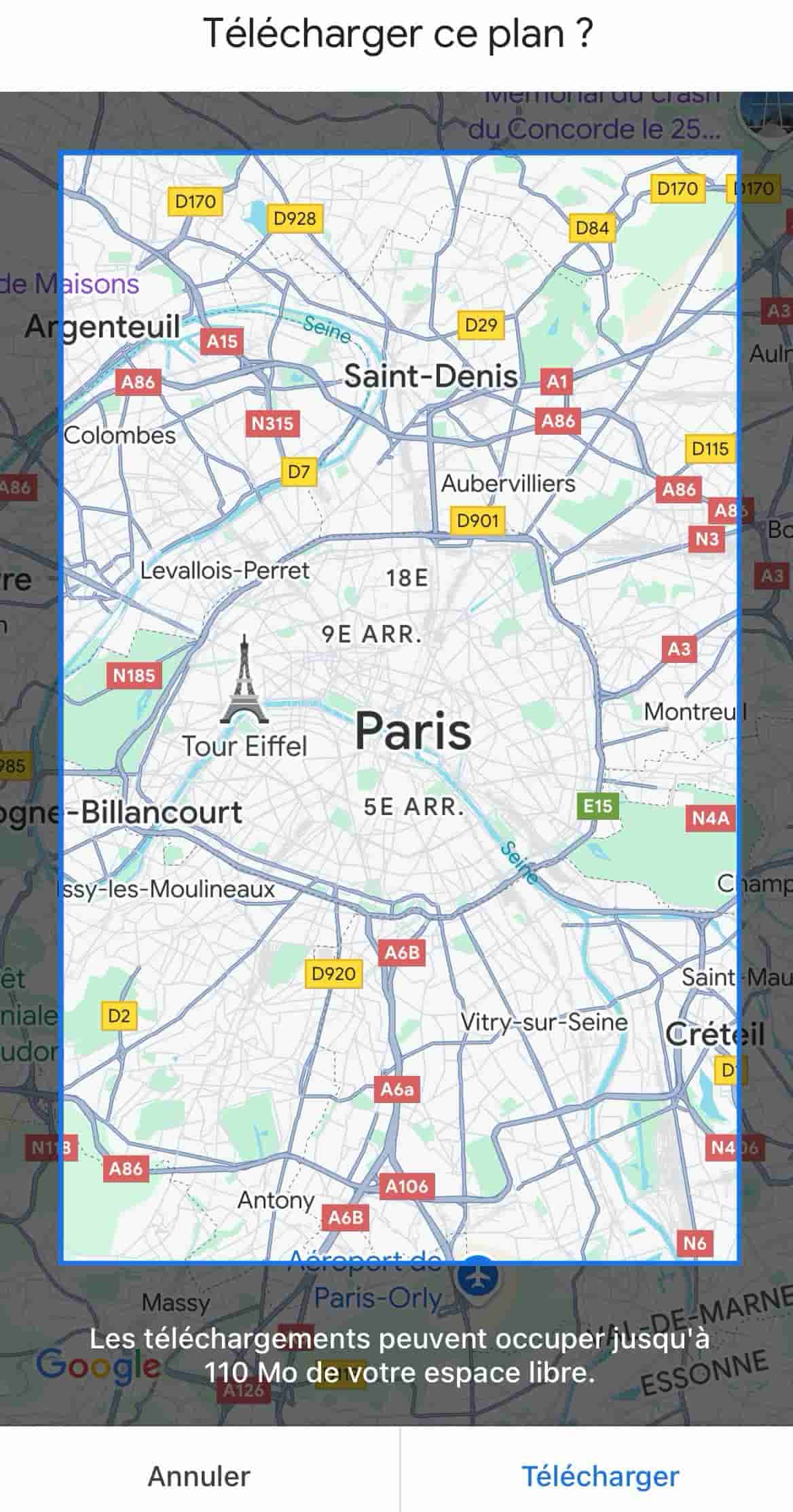 Google Maps téléchargement cartes