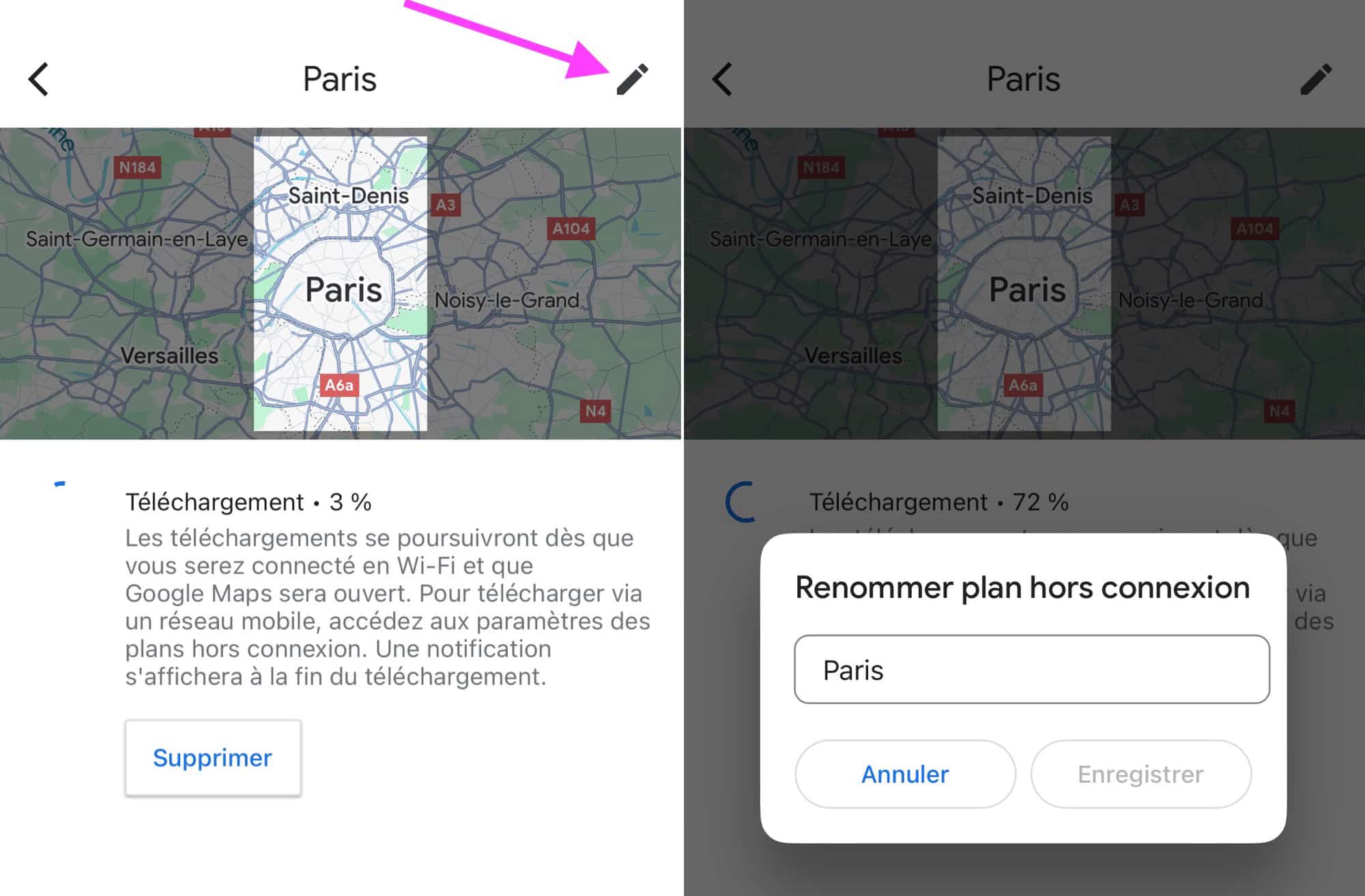 Google Maps téléchargement plans