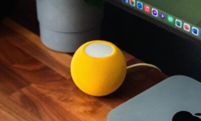 Homepod mini jaune bureau domotique maison connectée