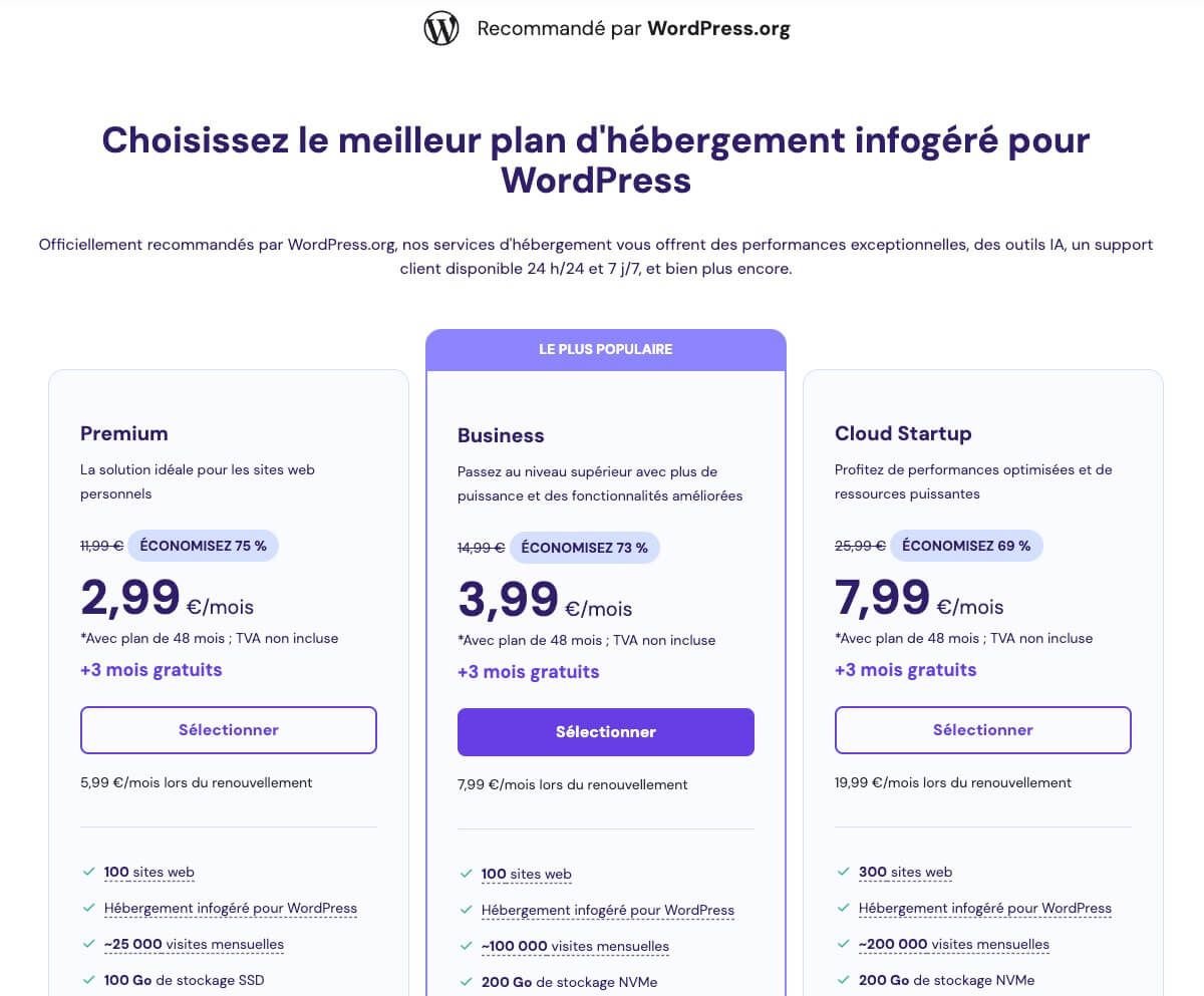 Hébergement WordPress Hostinger