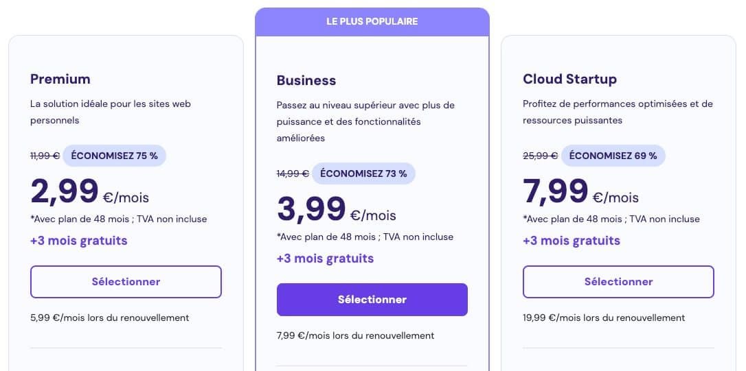 Tarifs dégressifs Hostinger
